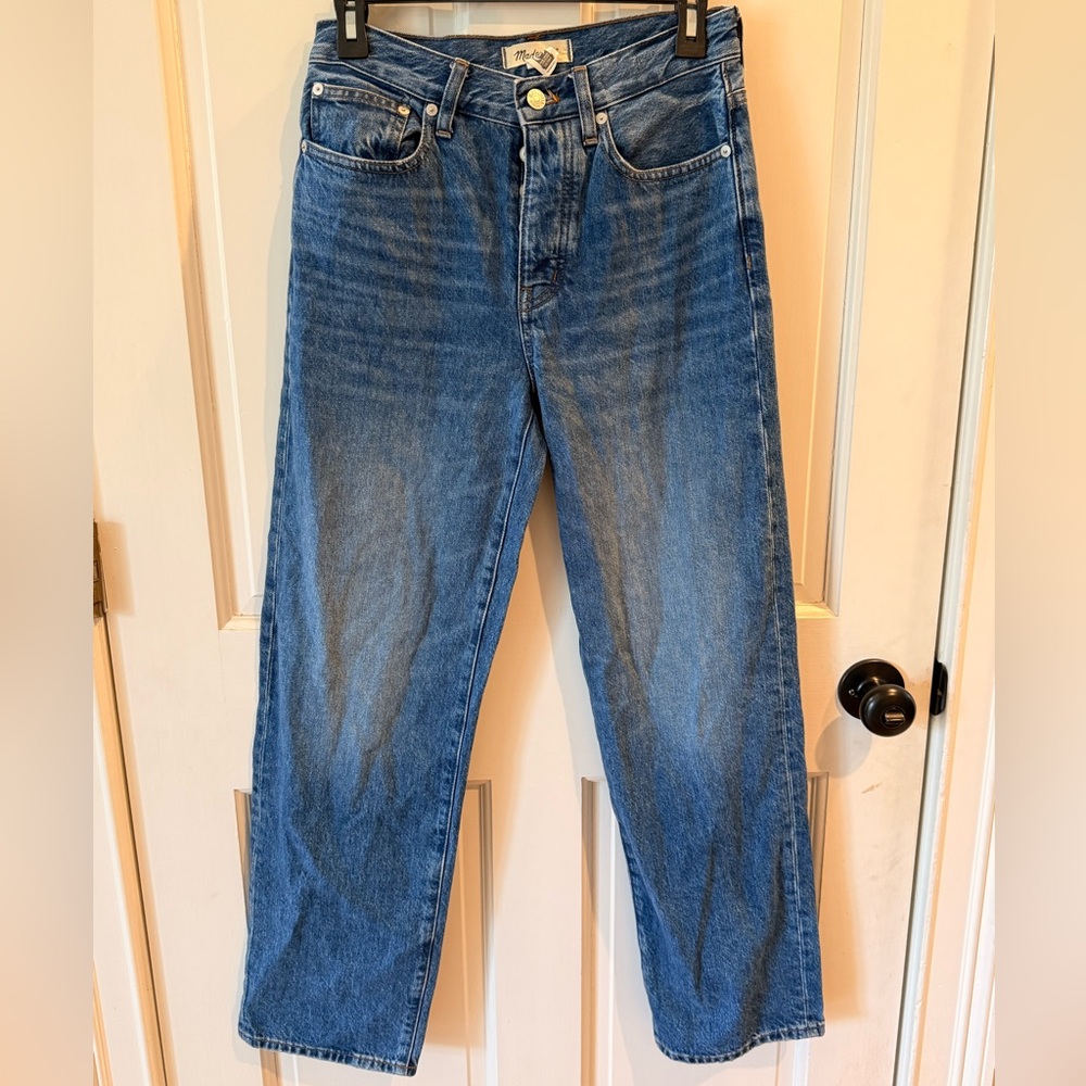 Madewell Low Slung Straight Jeans Size 24 Medium Wash Button Fly Denim